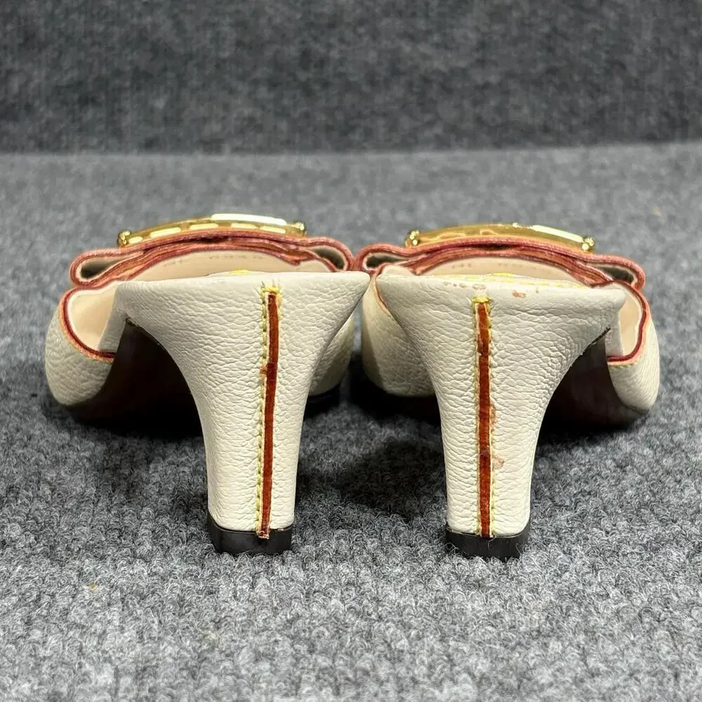 Louis Vuitton Shoes Womens 6 White Suhali Leather Flower Buckle Mule Kitten Heel